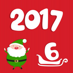 Santa Claus is driven by the sleigh number seven. Illustration for design Christmas cards, banners, website, 2017 Happy new year card