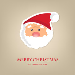 Cute Santa Claus face icon on dark brown backgroun