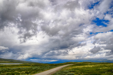 Dramatic norwegian landscape in cold summer