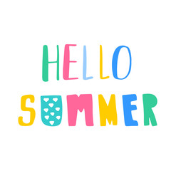 Summer hello, typographic inscription on white background.