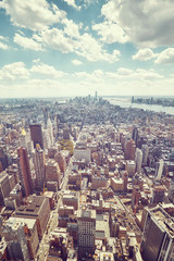 Obraz premium Vintage toned wide angle aerial picture of New York City Manhattan skyline, USA.