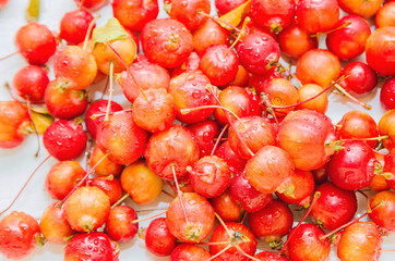 Red apples are washed with water. Fresh an Healthy foods concept.