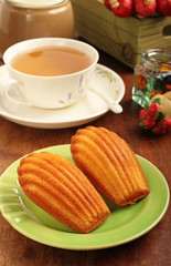Madeleine cookies on wooden table  