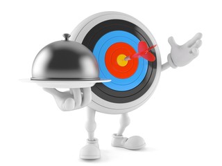 Fototapeta premium Bull's eye character holding catering dome