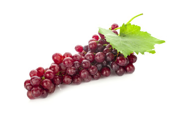Red grape with leaf isolated on white background