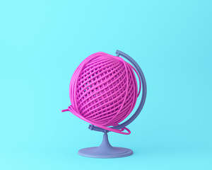 Globe sphere orb Pink thread ball concept on pastel blue background. minimal idea concept. An idea...