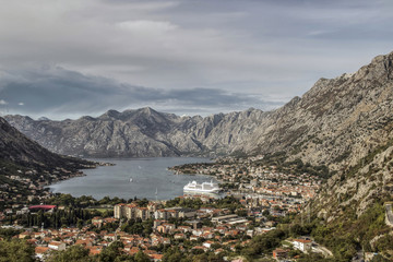 Fototapeta na wymiar Montenegro - Panoramic view of the city of Kotor and the bay of a same name