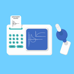 Spirometer medical equipment. The device determines the volume of the lungs. Vector flat icon.