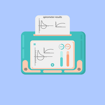 Spirometer medical equipment. The device determines the volume of the lungs. Vector flat icon.