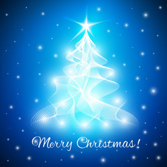Merry Christmas greeting card with abstract christmas tree