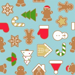 Ginger bread cookie in various shape , background for Christmas, seamless pattern