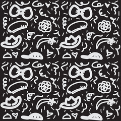 Headwear white doodle pattern on black background , illustration with style monochrome.