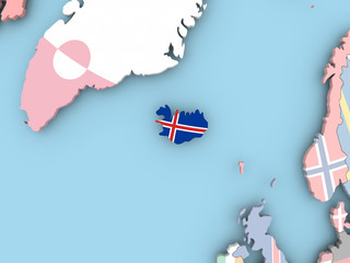 Map of Belarus with flag on globe