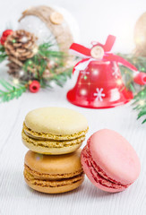 colored macaroon  with christmas background