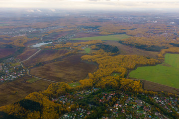 Aerial view of suburban district at fall