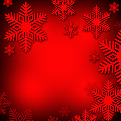 Red snowflakes on red and black. Christmas background.
