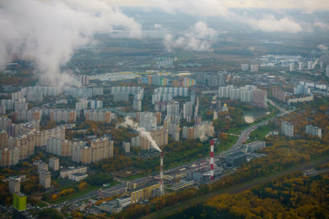 Aerial view of multi storey district in the city