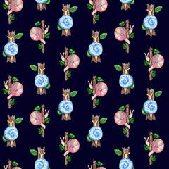 Seamless pattern with snails watercolor hand painted for children