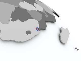 Map of Swaziland with flag on globe