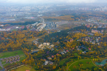Aerial view of suburban district at fall
