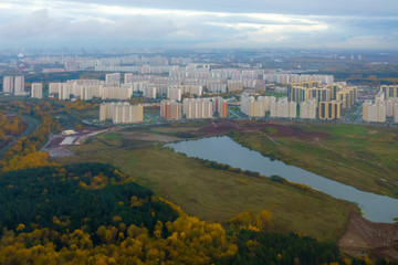 Aerial view of multi storey district in the city