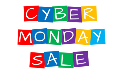cyber monday sale, cut out vector letters in rainbow squares