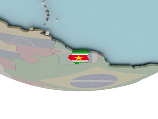 Suriname with flag on globe