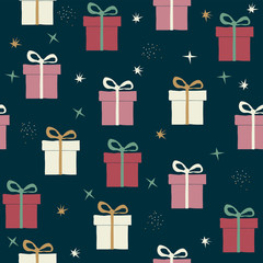 Seamless pattern with gift box. Holiday background. Vector hand drawn illustration.