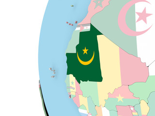 Flag of Mauritania on political globe