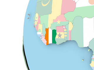 Flag of Ivory Coast on political globe