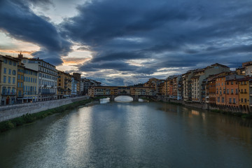 View of Gold (Ponte Vecchio) Bridge in sunrise,  Florence