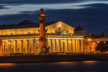 Fototapeta na wymiar Night view of St. Petersburg. Vasilyevsky Island in night