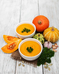 Pumpkin soup with fresh pumpkins