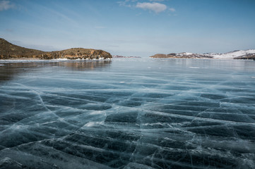 frozen river and mountains