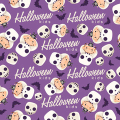 Boy and girl wearing Halloween fancy hat : Seamless Pattern : Vector Illustration