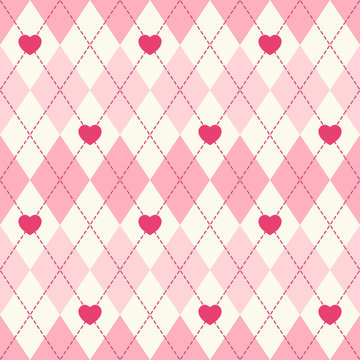 Cute retro seamless argyle background with hearts