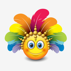 Cute emoticon isolated on white background with carnival headdress motive