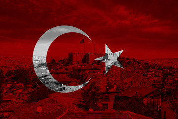  Ankara capital city of Turkey with Turkish flag