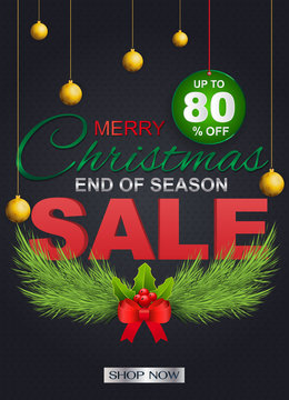 Christmas sale and seasonal discount templates, banner. Big sale, clearance up to 80% off. Sale banner template design