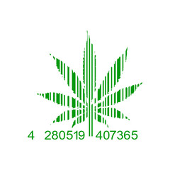 Icono plano codigo de barras marihuana verde en fondo blanco