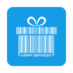 Icono plano codigo de barras regalo HAPPY BIRTHDAY en cuadrado azul