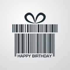 Icono plano codigo de barras regalo HAPPY BIRTHDAY gris y blanco
