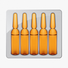 Packing of transparent ampoules, vector illustration