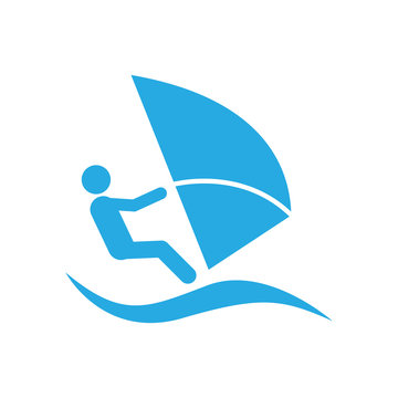 Icono plano windsurf azul en fondo blanco