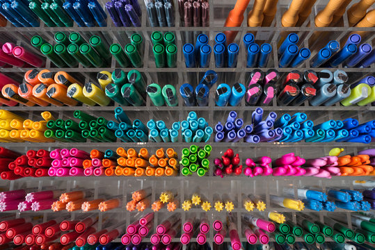 lots of pens, top view