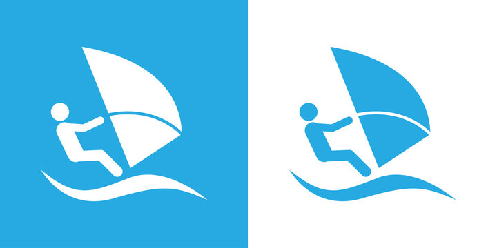 Icono plano windsurf azul y blanco
