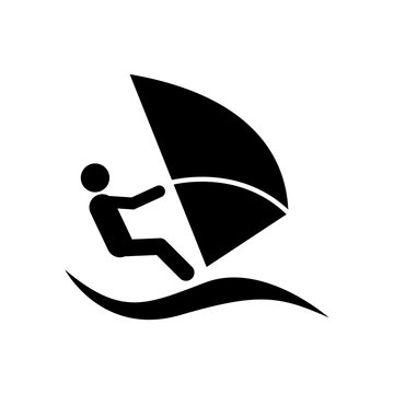 Icono plano windsurf negro en fondo blanco