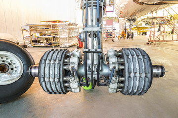 aircraft wheel at the hangar