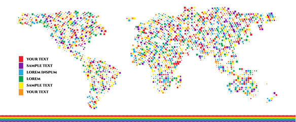 Same sex family infographics set with charts and world map vector illustration. Gay ainfographic art. Useful infographic template. Doted colorful rainbow.
