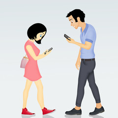 people walking with smartphones